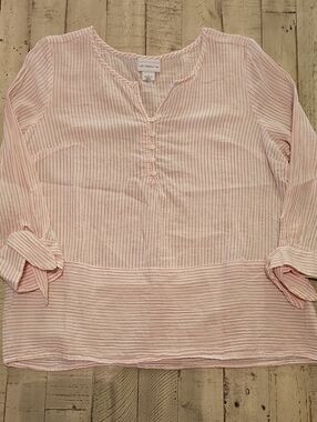 Liz Claiborne Light Pink Striped Button-Front Tunic Size L
